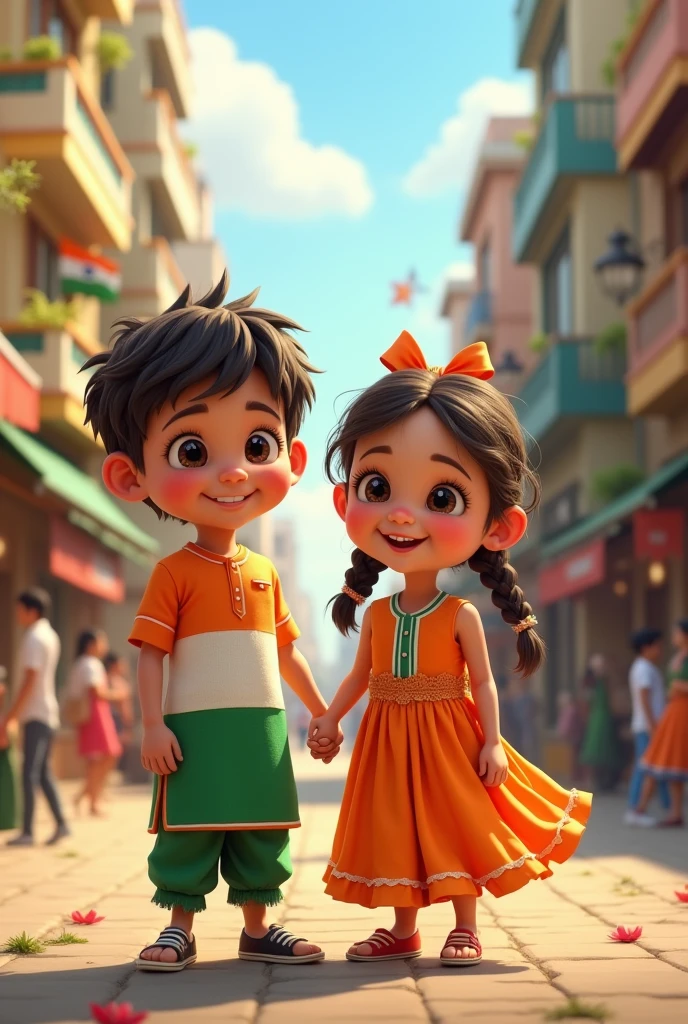 tiranga dress boy and girl cute little in city