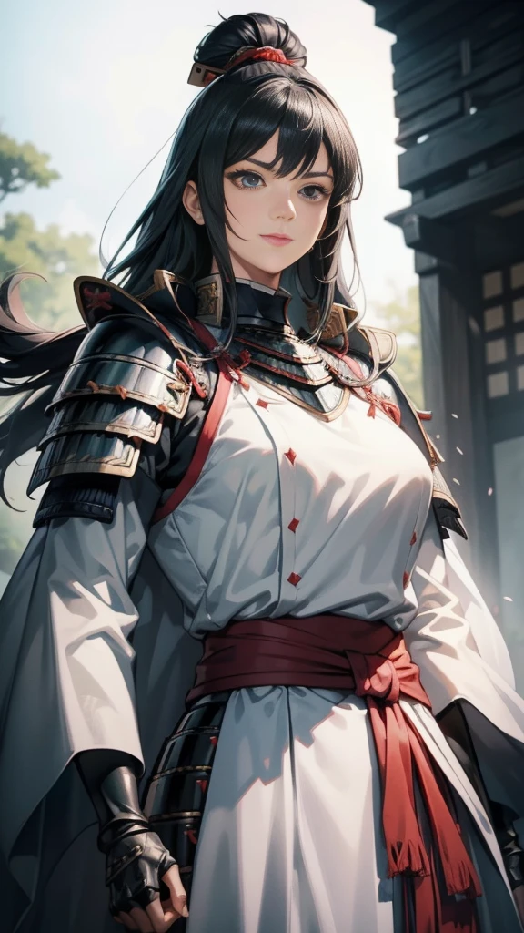 Black Hair：1.3, Amazing character art, ((Silver Knight Armor:1.3 )),((Pure white background)), 3d rendering character art 8k, Handsome，Beautiful female knight, 2. 5D CGI Anime Fantasy Artwork, Detailed digital art, Very nice work of art, Fan Art Best Art Station, (Red velvet long cape),(Stretch your open hand forward:1.3), (Hands on hips),(on stage:1.2),((From below)),Eyes looking into the distance,(A female general gives orders to her soldiers:1.3),Muscular,(samurai:1.2),Confident，An inappropriate smile，teasing，Overbearing，samurai：1.2，Japan