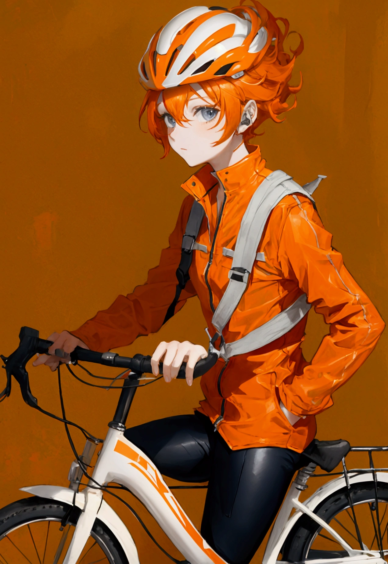 Orange Hair Wearing a helmet cute Riding a bicycle in the agreement