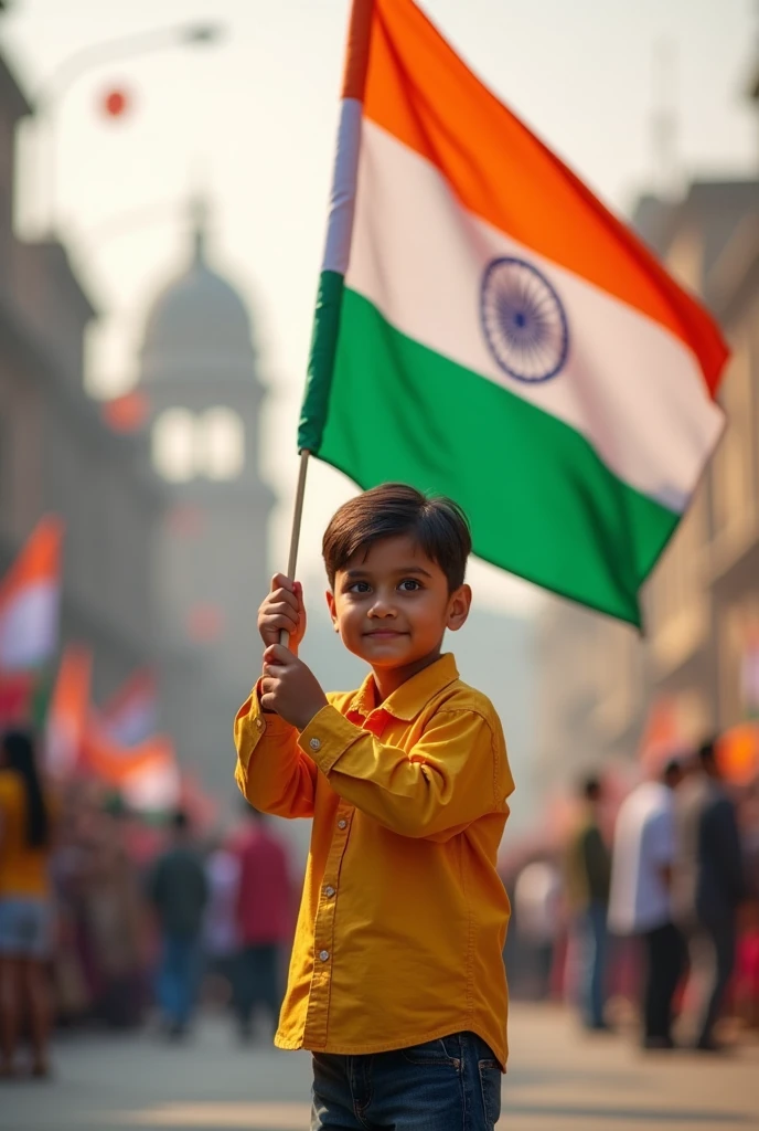 A photo of my son holding the flag as part of India's Independence Day
