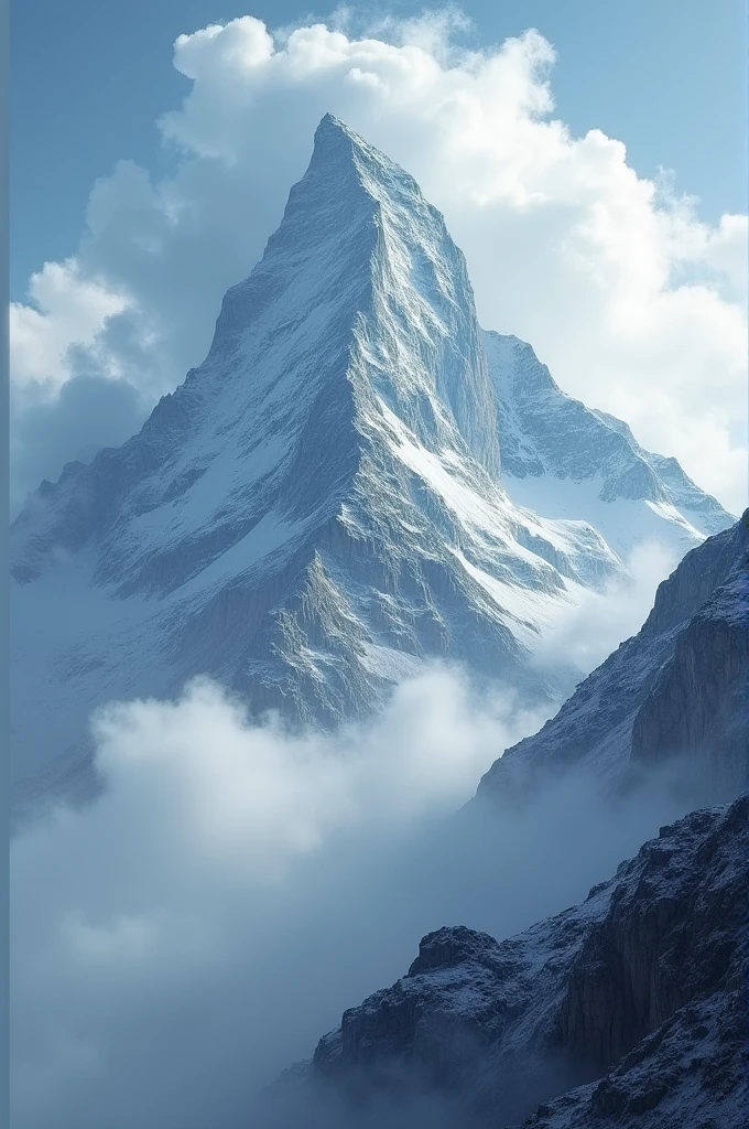 Showing the vast mountain peak,Surrounded by clouds,Howling mountain wind。