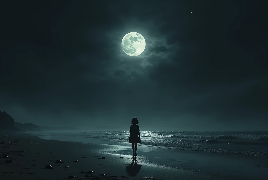 Filled with darkness、One Girl、Walking on the beach and looking at the sea