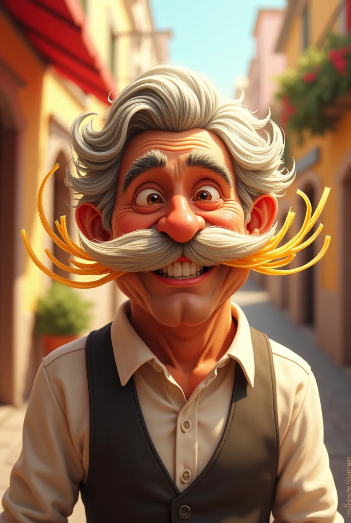 An Italian with pasta whiskers 
