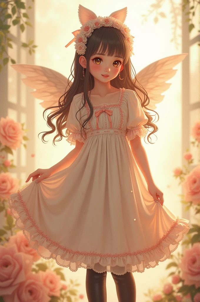 beautiful girl、Very cute angel、Pink Lolita Dress、cute、Baby Face、smile、Long skirt、Black long boots、