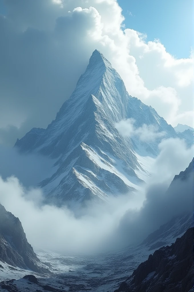 Showing the vast mountain peak,Surrounded by clouds,Howling mountain wind。