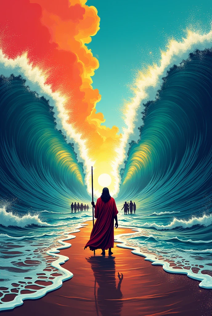 Moses parting the sea; pop art;