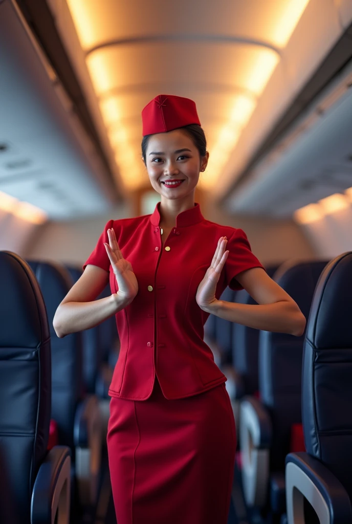  flight attendant with mabuhay gestures
