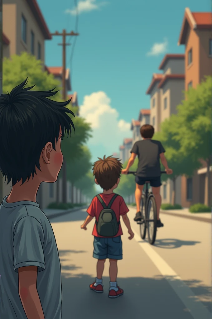 A boy is waiting for his girlfriend but she is going with her father on bike in front of him, make this as image