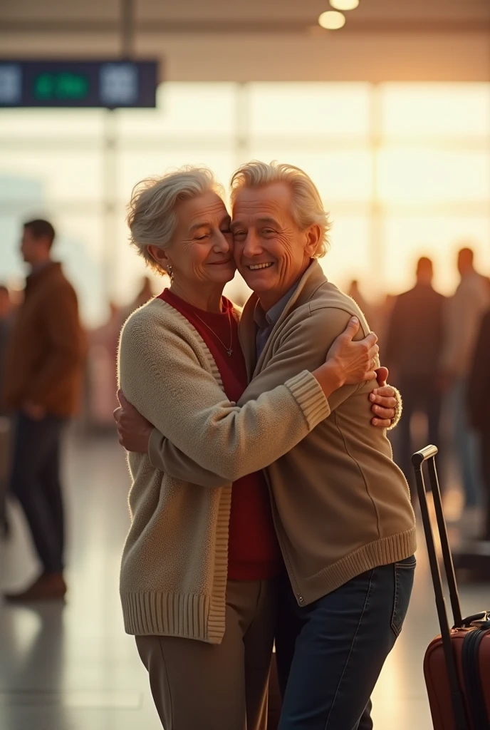 Grandmother receiving to grandson at airport 