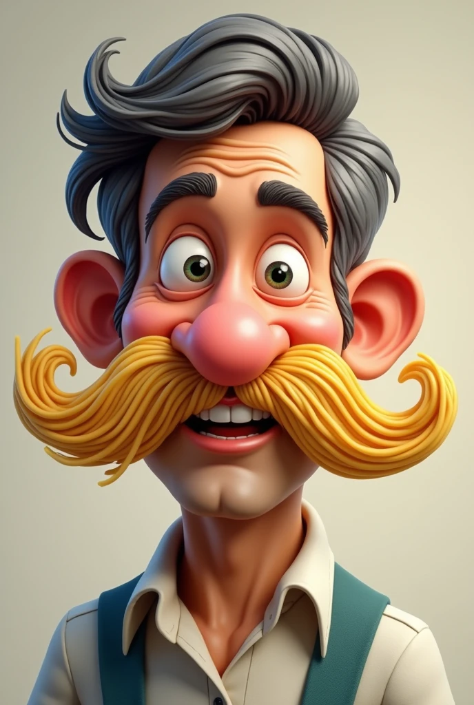 An Italian man with cartoon noodle mustaches