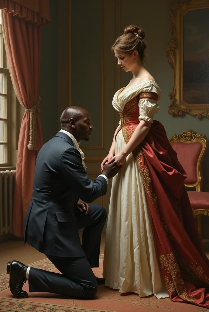 An African man kisses the feet of a British woman