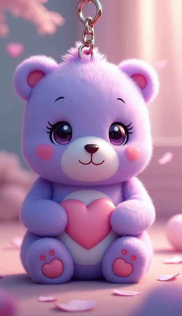 Close up of a purple and white cartoon bear on a keychain，There is a heart in the chest, Lovely and detailed digital art, Popular on artstation pixiv, Beautiful and lovely lighting, Detailed fan art, Beautiful animal pearl queen, Cute digital art, Digital Art on Pixiv, Lovely detailed artwork, [ Tarot ]!!!!!, Dreamy and detailed, official art works, Profile picture 1024px，crystal