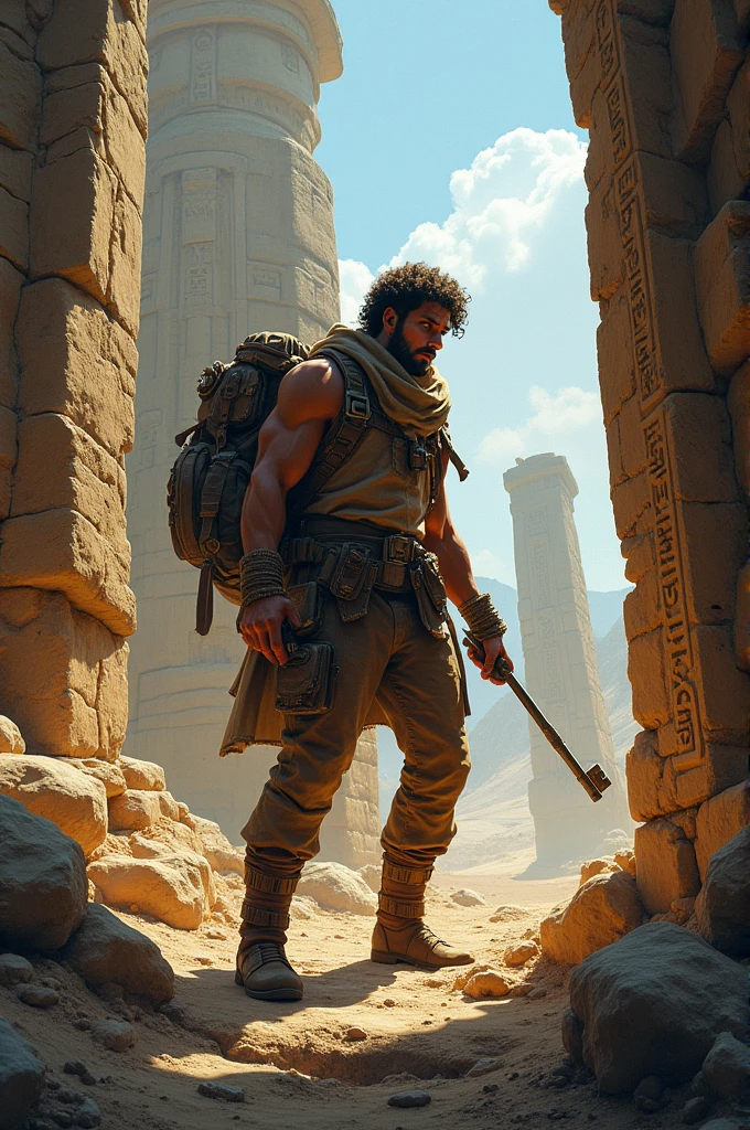Make a book cover with the name of "the key to destiny" about an archaeologist