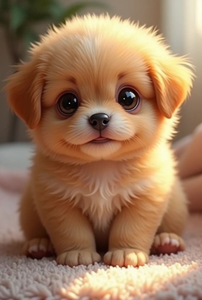 A cute and chubby puppy picture.