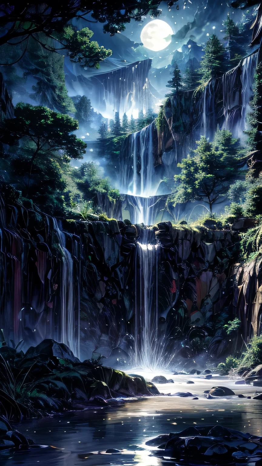 Create a surreal landscape that feels both ethereal and otherworldly. Imagine a vast, luminescent field of crystalline flowers glowing under a sky filled with swirling galaxies and nebulae. A series of floating islands hover above the ground, connected by delicate, translucent bridges. The islands are dotted with futuristic structures that blend harmoniously with nature, featuring flowing waterfalls that cascade into the void. The color palette is a mix of soft pastels and iridescent hues, creating a dreamlike atmosphere. In the distance, a giant moon with intricate patterns looms large, casting a soft, magical light over the entire scene.