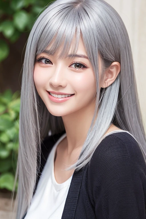 beautiful girl、Manga illustration、Gray Hair、smile