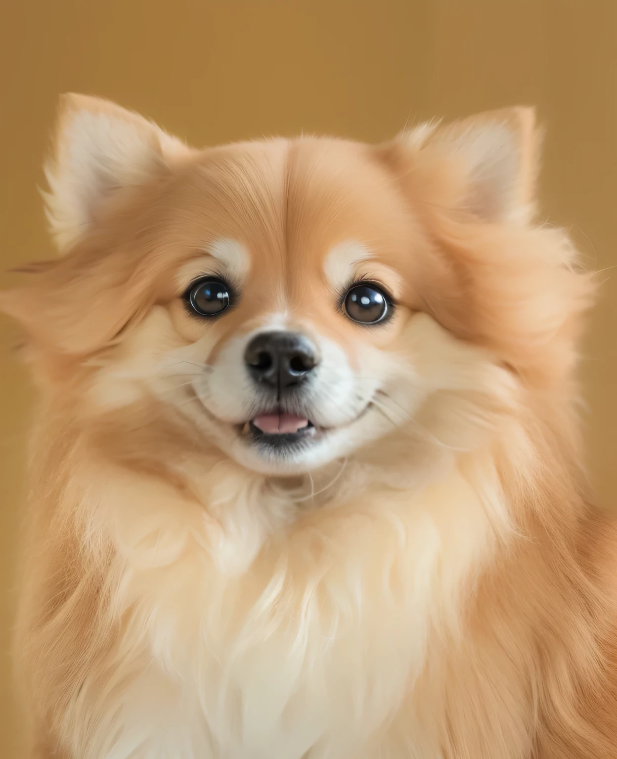 a very cute furry dog, hairs drawn like cartoon, perfectly drawn eyes, eyes like a cartoon drawing, beautiful eyes, perfect eyes, she is very happy, she is smiling, the image is very detailed