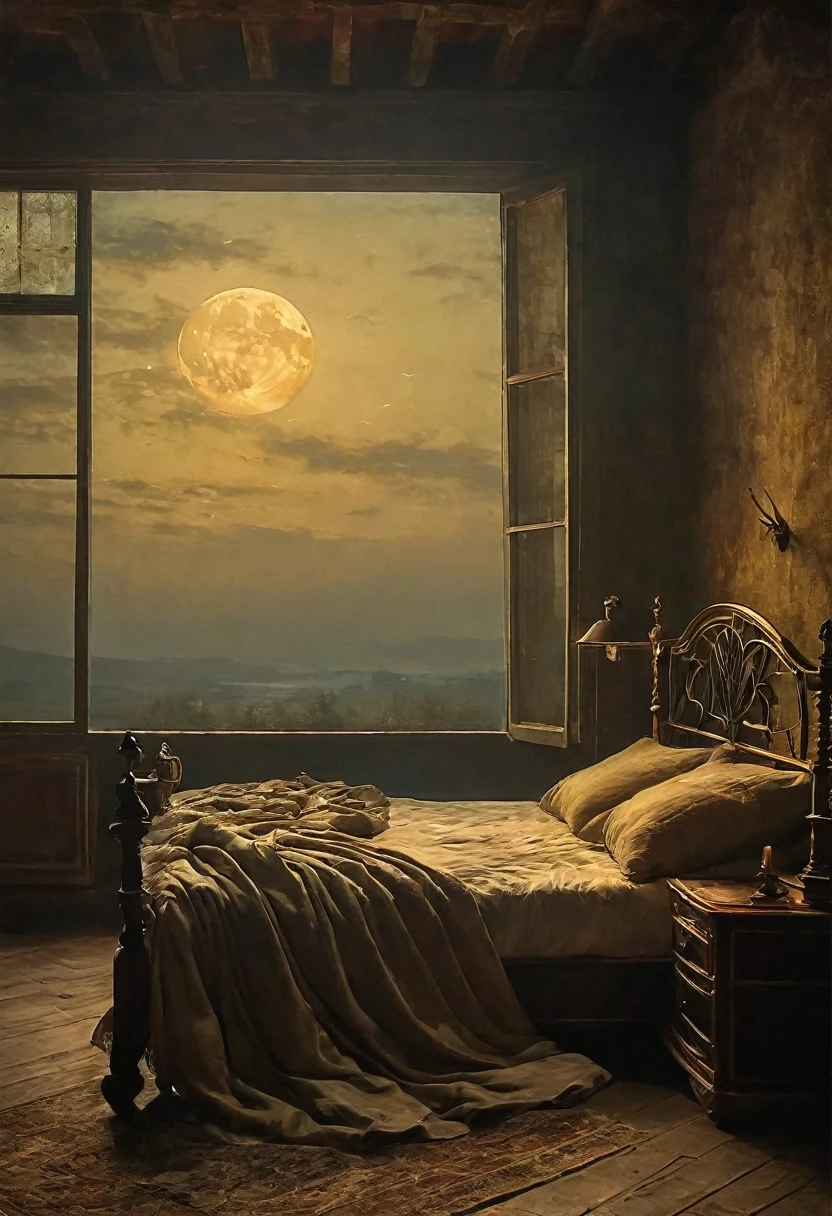 To those who go to bed -
Have a good night's sleep.
Good night grainy, eerie, decor, natural tones. Style of Albert Joseph Penaud,