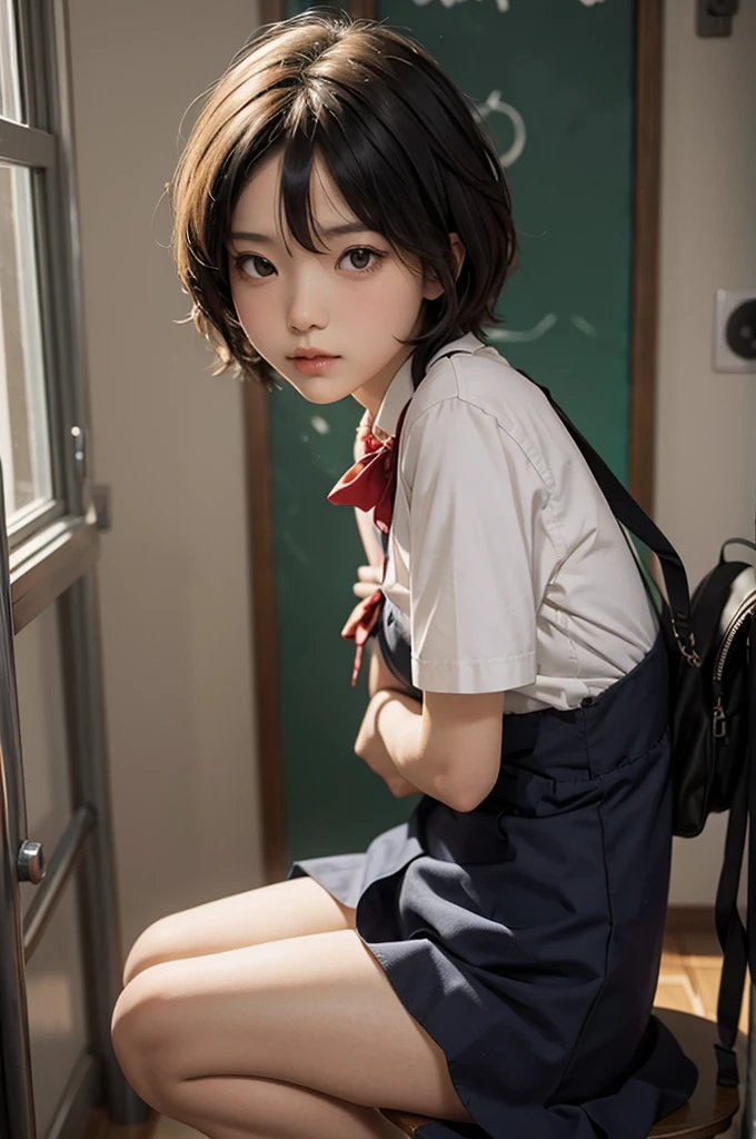 short haired hot girl , with showing and schoolgirl clothes