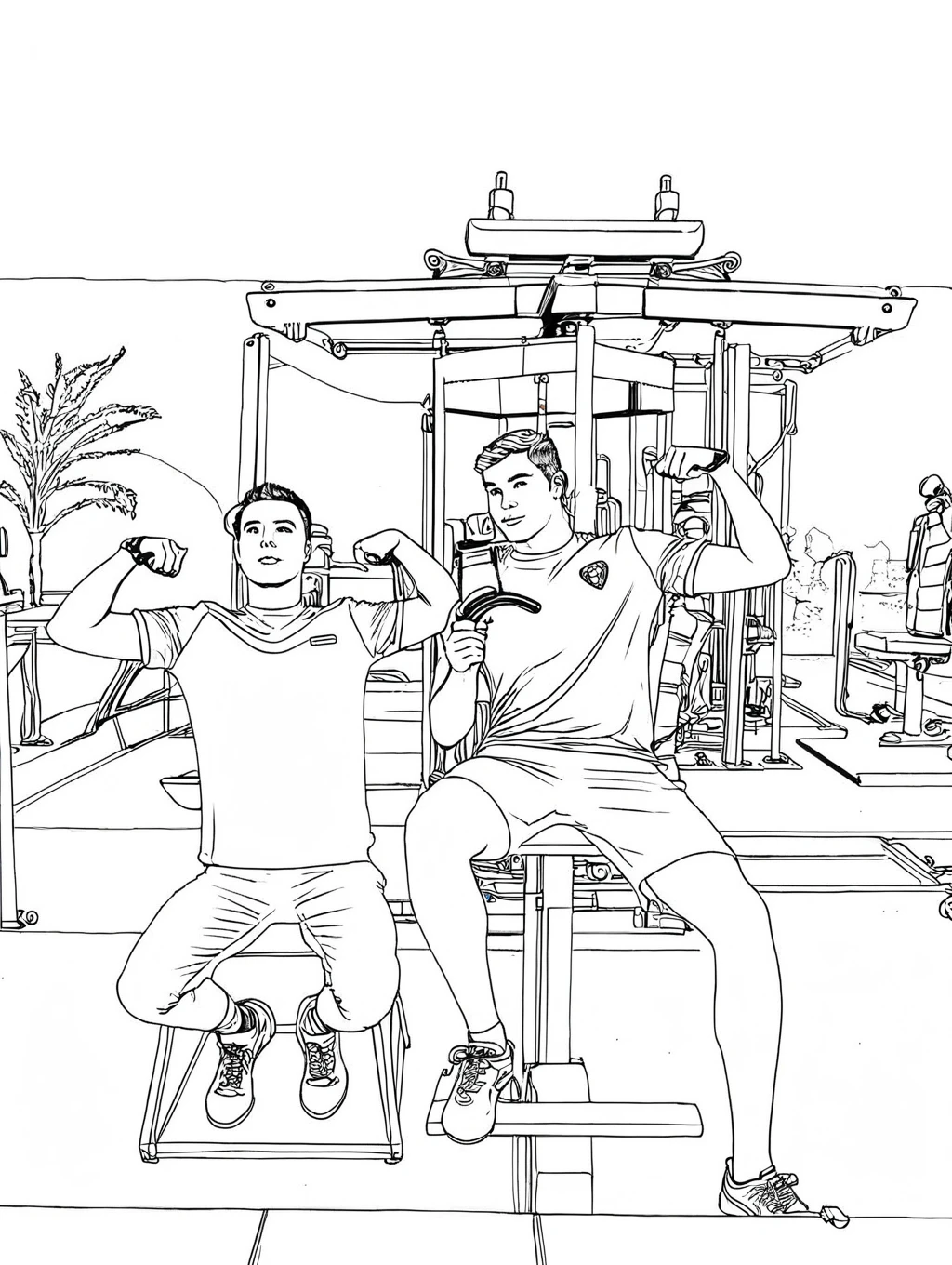 masterpiece, best quality, group of men, early 30's ripped body, abs, big bulge, wearing only underwear, by the pool, no pants, coloring book page