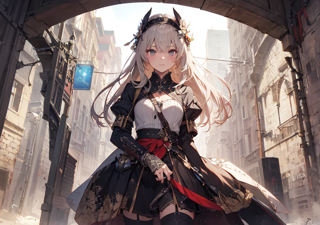 Realistic photos, Focus distance 10mm, Red and white, Beautiful girl, Realistic photos, Shooting at focus distance 10mm, masterpiece, 最high quality, high quality, Very detailed CG 8k wallpaper unit, Award-winning photography, Depth of written boundary, High resolution, bloom, chromatic aberration, Realistic, Very detailed, Art Station Trends, CGsociety Trends, Complex, High detail, dramatic, Art on the go, volumetric lighting, A beautiful girl, dressed as a Celtic warrior, crosses an ancient stone bridge. A mystical light shines behind her, illuminating her path