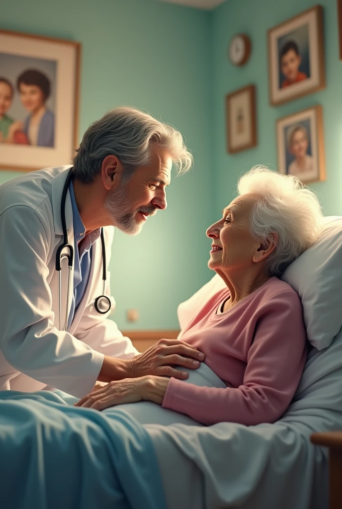 Doctor doing checkup of grandmother who is sick