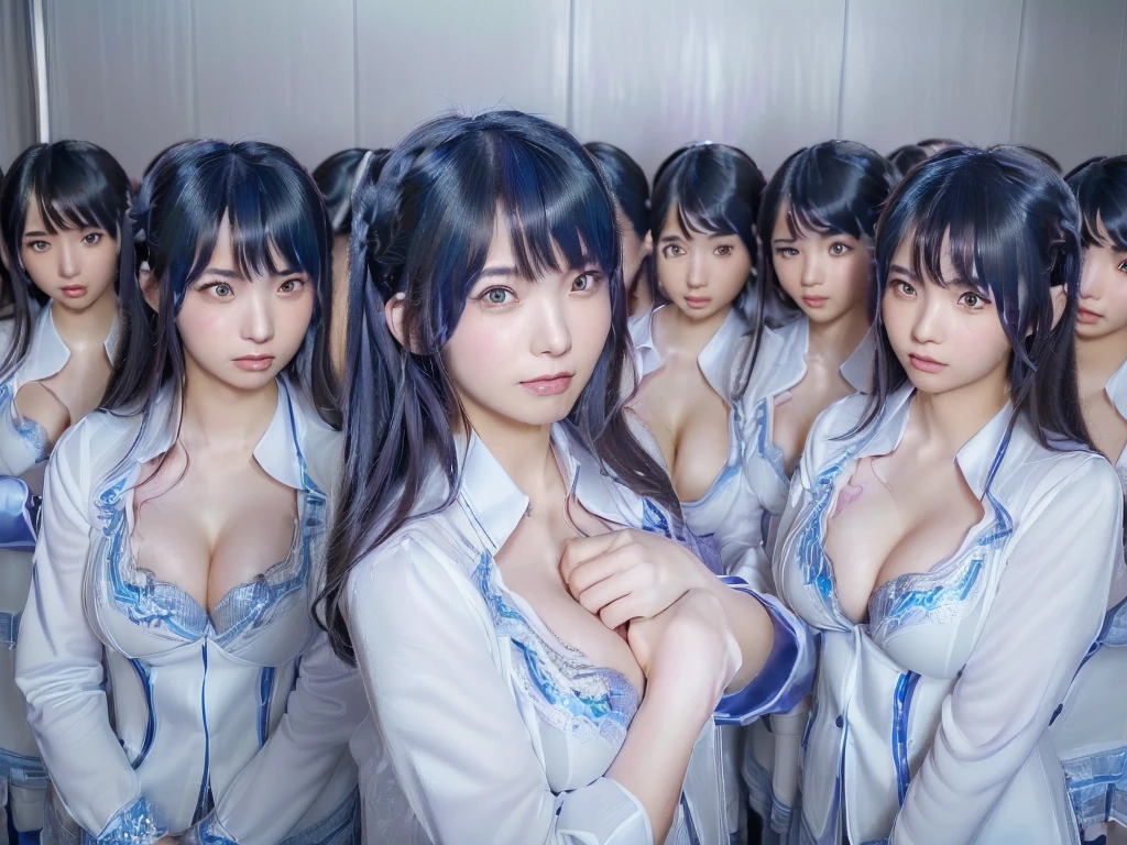 (((Doppelganger art, clone girls art, Highest quality, Ultra-high resolution, Realistic, RAW Photos, 8k, Real photograph: 1.6))), (((日本人high school girl, ))) , Beautiful detailed, Beautiful Face, (((Cute Smile))), Japanese beautiful skin, (((Black Hair, Semi-long hair))), (((Summer Girls' School Uniform))), (((White shirt, Blue check mini skirt))), (((Big Breasts: 1.6))), Super Real, Soft Light, ((((((((high school girl, Extremely detailed depiction, Doppelganger)))))))), (((((6+girls: 1.99))))), (((((high school girl, Very detailed, perfect identical faces, Perfect identical height, Perfect matching outfit, Perfect matching hairstyle, 完璧な同じBig Breasts: 1.99))))), (((100人のhigh school girl: 1.8))), (((high school girlのみ))), ((((100人high school girlに囲まれる)))), ((10,000 people, 数百万人のhigh school girlが集まる)), ((extensiive, congestion, Intensive)), ((wide and top view))