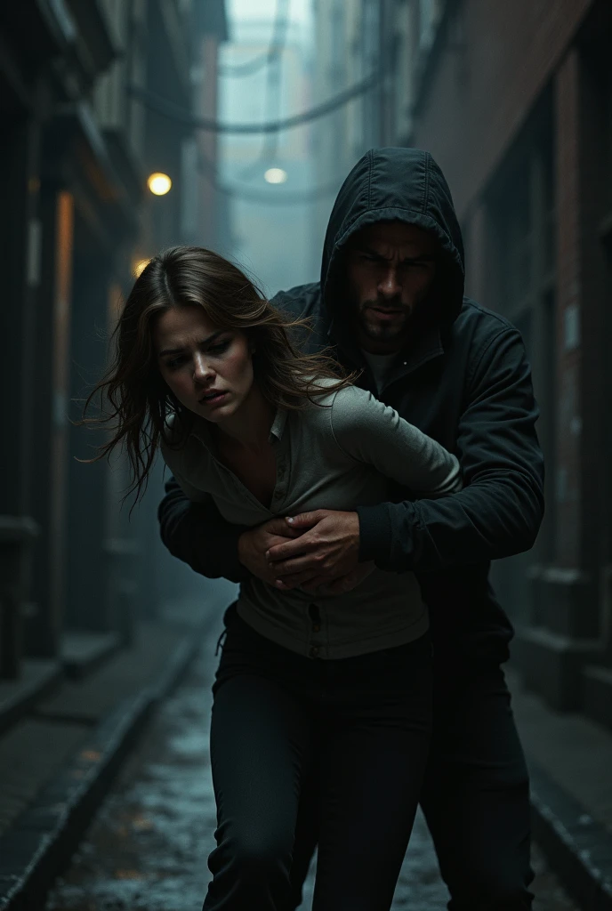 she is being grabbed and taken inside the street in dark corner