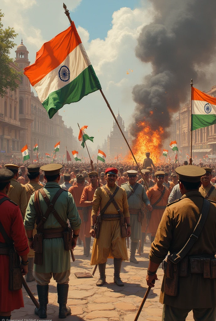Indians throwing British rulers 
