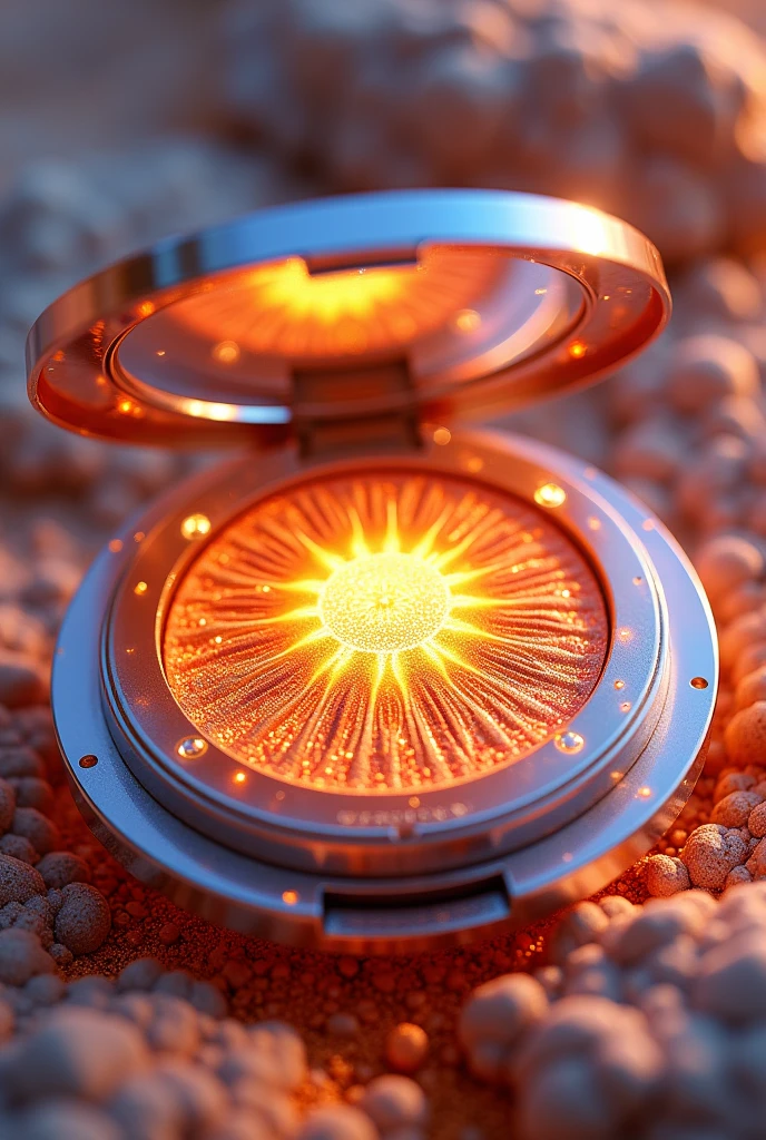 holographic makeup eyeshadow packaging where the packaging refers to the sun