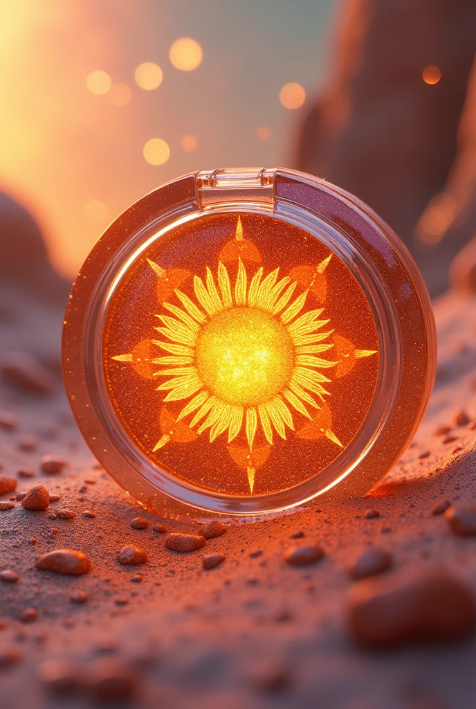 holographic makeup eyeshadow packaging where the packaging refers to the sun