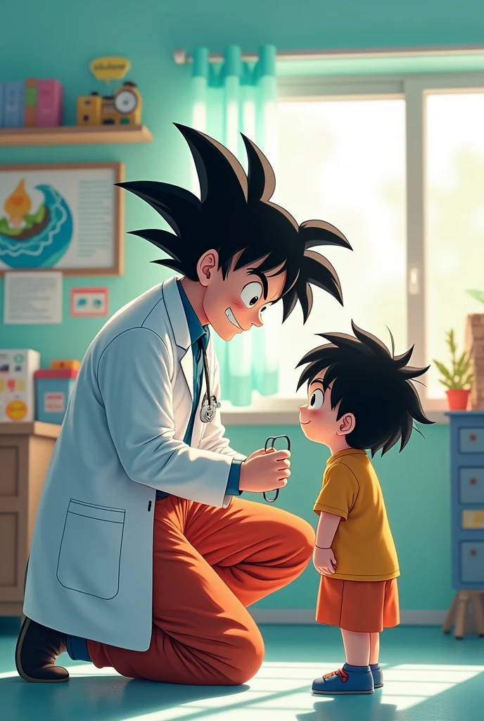Goku, a pediatrician with a baby

