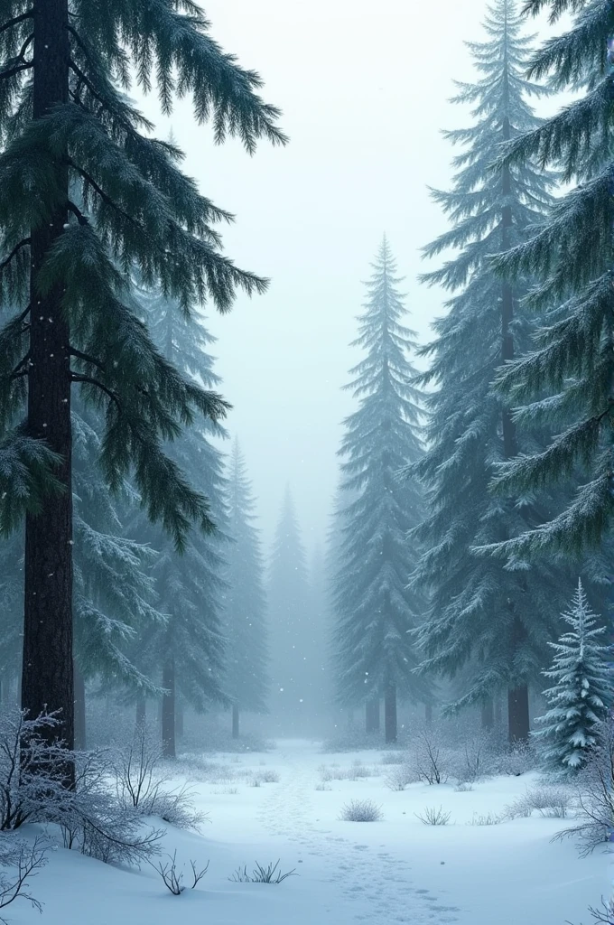 Pine trees cold forest
