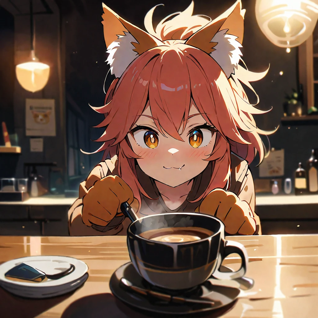 tamamo cat, serving coffee, (masterpiece, best quality, ultra detailed), (cinematic lighting), 