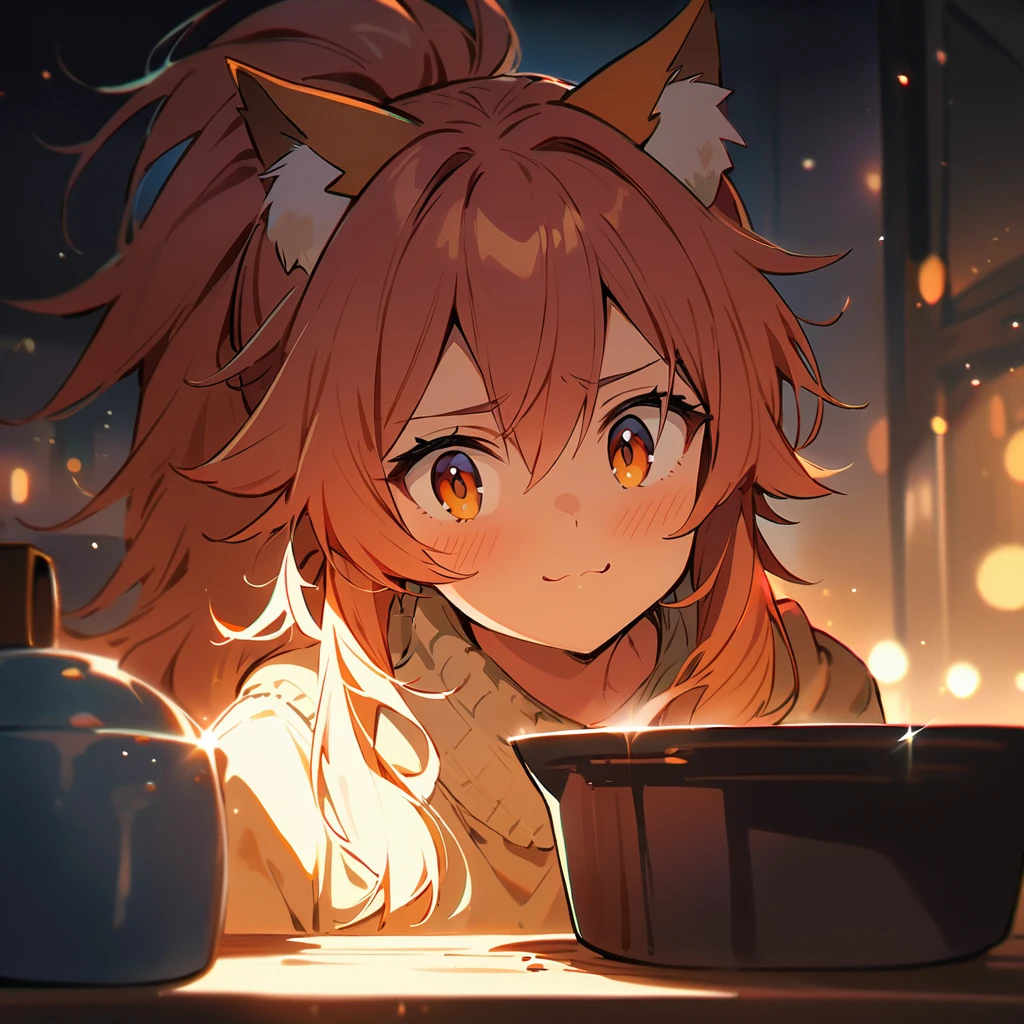 tamamo cat, serving coffee, (masterpiece, best quality, ultra detailed), (cinematic lighting), 