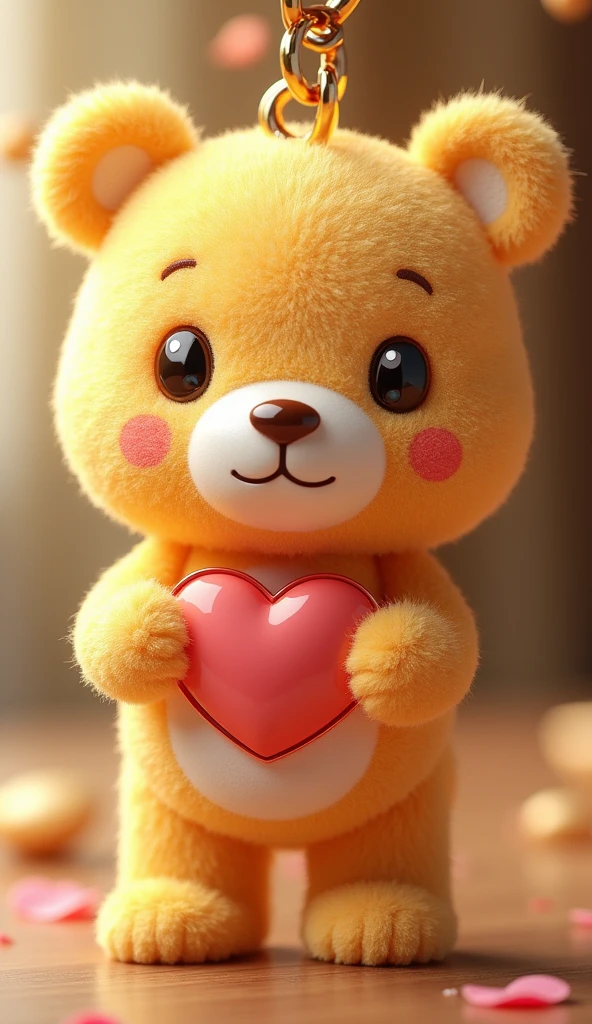 A close-up of a golden cartoon bear keychain，There is a heart in the chest, Lovely and detailed digital art, Popular on artstation pixiv, Beautiful and lovely lighting, Detailed fan art, Beautiful animal pearl queen, Cute digital art, Digital Art on Pixiv, Lovely detailed artwork, [ Tarot ]!!!!!, Dreamy and detailed, official art works, Profile picture 1024px，crystal