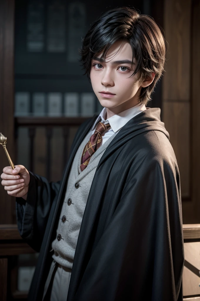 Create an image of a Hogwarts wizard who is a trans man named Teo.