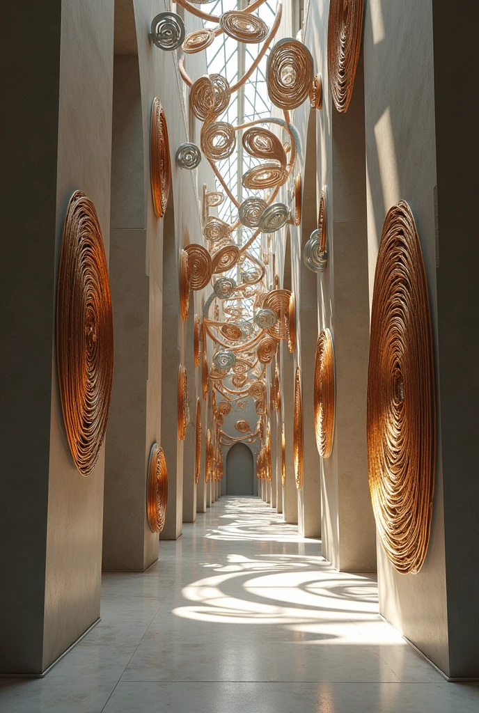 (photorealism:1.2), a room full of spiral wall hangings
