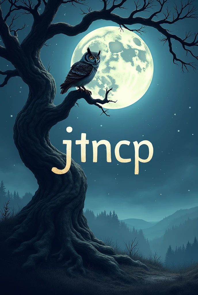 Word jtncp as header, moon, owl, with root