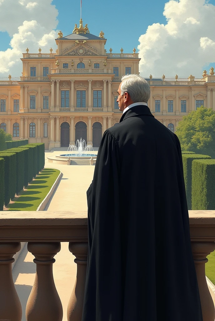 A German pedagogue, standing on the balcony facing the planing palace