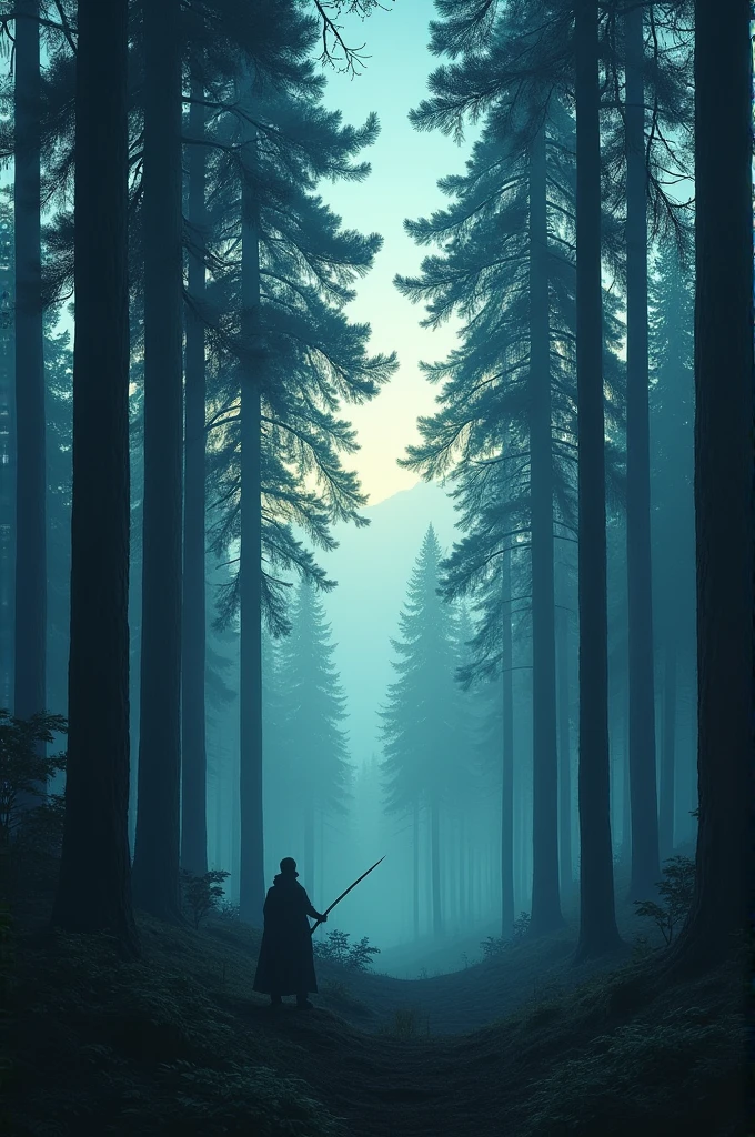 Pine trees twilight forest
