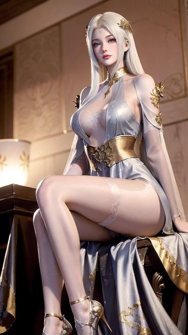 ((masterpiece, best quality)), Delicate face, Character Design Sheet，Whole body love, Rich in details, Multiple poses and expressions, Very detailed, depth, Many parts，beautiful girl，Light，发Light，Red and Gold，Phoenix decoration，gauze，Lace，Lace连裤袜，High heel