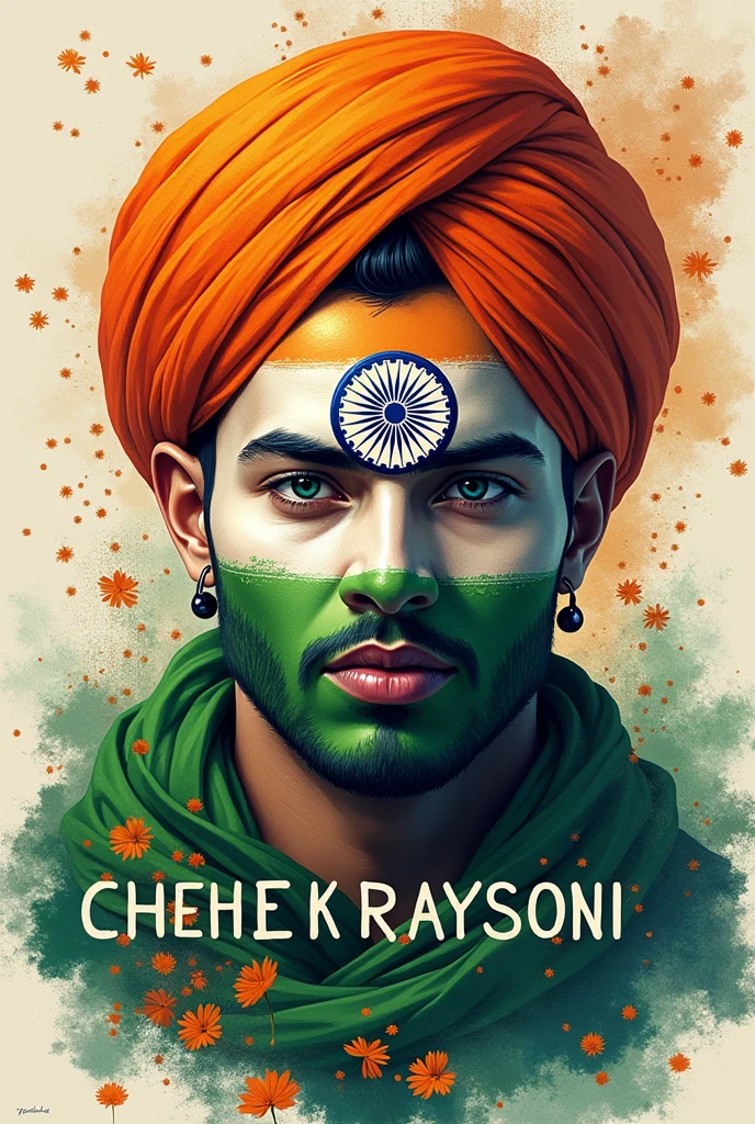 The name CHEHEK RAYSONI WITH INDIA FLAG AROUND IT  