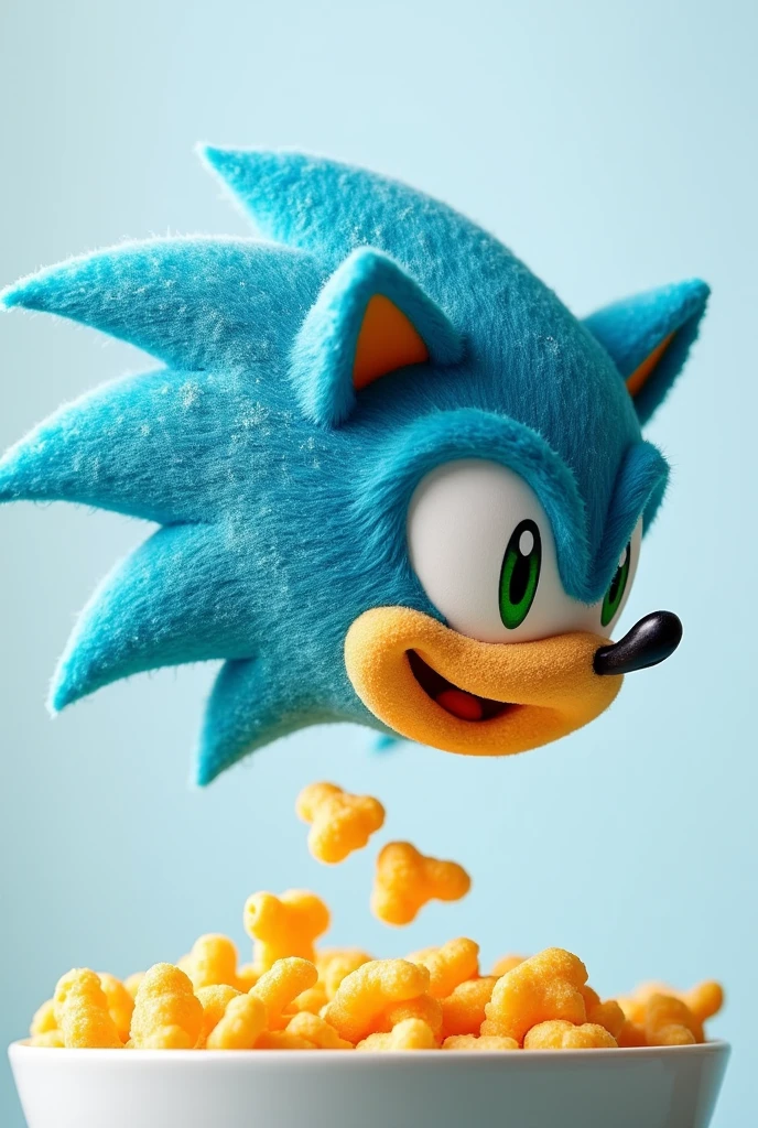 Corn flakes shaped like Sonic the Hedgehog's head