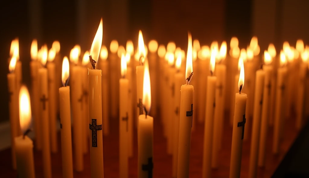 burning candles, symbolizing the light of faith.