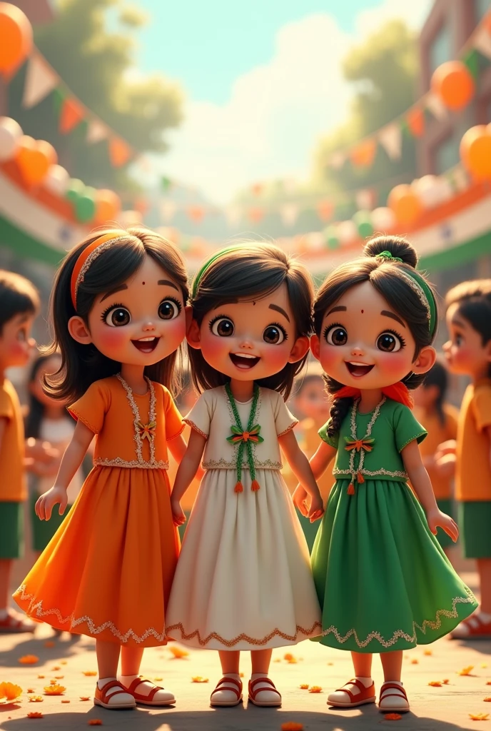 Cute three s dress tiranga in school celebration