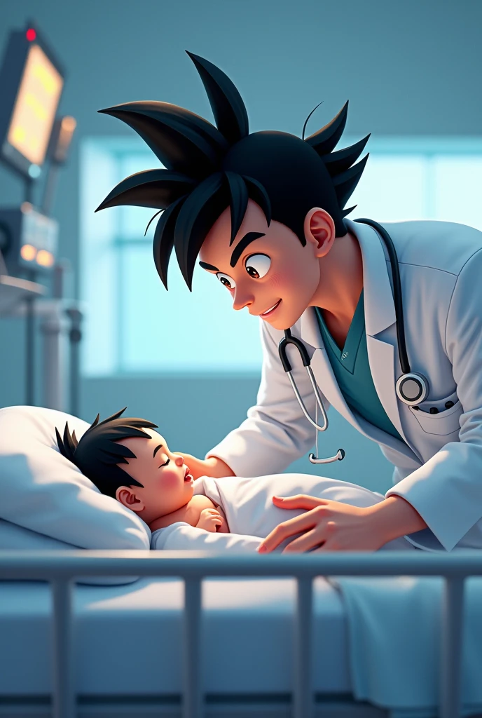 Goku, a pediatrician at the hospital, monitoring a .