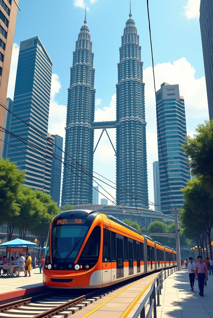 Close up drawing of LRT go around KLCC in one drawing