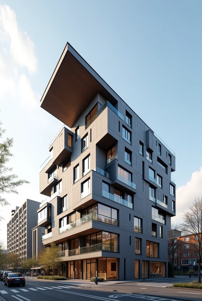 A unique sloped roof apartment complex, impressive, Modern style, bjarke