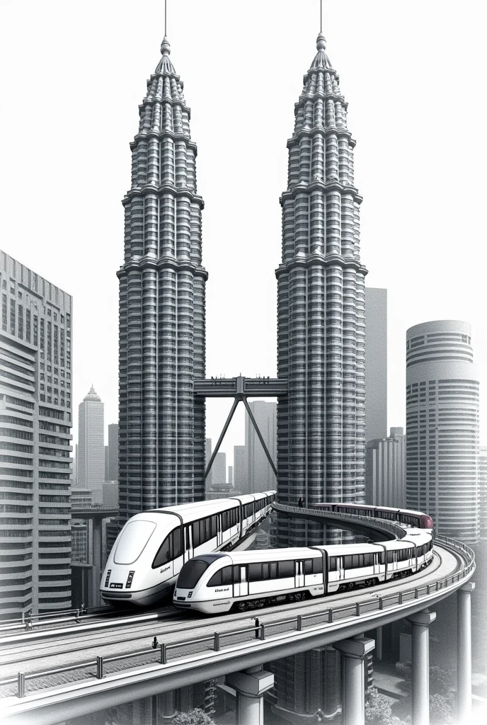 Close up drawing of MRT go around KLCC in one drawing